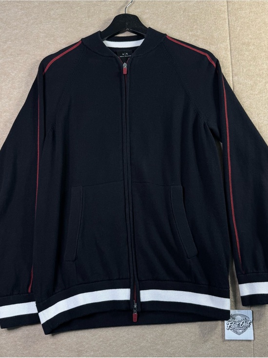 Armani Exchange Other - Armani Exchange A|X Black Full Zip Knit Varsity Jacket Red Spellout Small